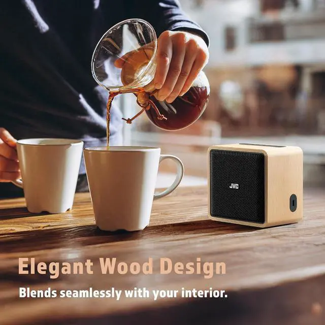 Alt view image 4 of 7 - JVC Wireless Bluetooth Speaker - Retro Portable Speaker with Genuine Wood Design, Palm-Sized, Great for Travel, Home, Office or Outdoor Use - Up to 12 Hr Battery - Rich Sound, USB-C and Aux Input