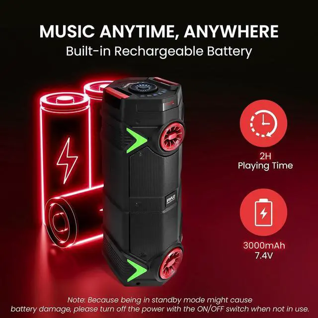 Alt view image 6 of 7 - Portable Bluetooth PA Speaker - 400W Dual 8 Rechargeable Indoor/Outdoor BT Karaoke Audio System - Party Lights, LED Display, FM/AUX/MP3/USB/SD, 1/4" in, Handle, Wheels - Wireless Mic, Remote Control