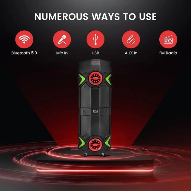 Alt view image 4 of 7 - Portable Bluetooth PA Speaker - 400W Dual 8 Rechargeable Indoor/Outdoor BT Karaoke Audio System - Party Lights, LED Display, FM/AUX/MP3/USB/SD, 1/4" in, Handle, Wheels - Wireless Mic, Remote Control