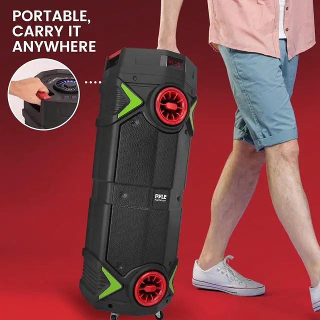 Alt view image 7 of 7 - Portable Bluetooth PA Speaker - 400W Dual 8 Rechargeable Indoor/Outdoor BT Karaoke Audio System - Party Lights, LED Display, FM/AUX/MP3/USB/SD, 1/4" in, Handle, Wheels - Wireless Mic, Remote Control