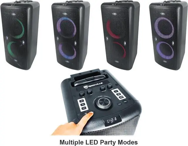 Alt view image 3 of 7 - Rockville Elite Party 65 500W Bluetooth Speaker 8-Ohm, Karaoke Effects, LED Lights, Long Battery Life, Perfect for Parties and Events