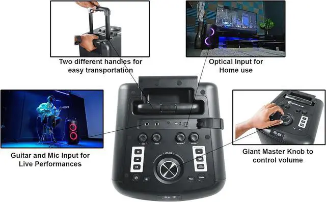 Alt view image 7 of 7 - Rockville Elite Party 65 500W Bluetooth Speaker 8-Ohm, Karaoke Effects, LED Lights, Long Battery Life, Perfect for Parties and Events