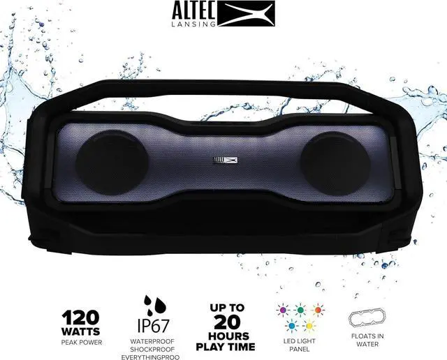 Alt view image 2 of 7 - Altec Lansing Rockbox XL 2.0 Portable Bluetooth Wireless Speakers with Led Lights, IP67 Waterproof and Durable for Outdoor, 20 Hours Battery with App Control