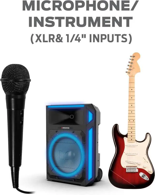 Alt view image 4 of 7 - Monster X6 All-in-One Bluetooth Speaker System, Party Speaker, PA | 600W Power, 15" Sub | Beat Synced LED Lights, All Terrain Wheels, TWS Pairing, App Control | Includes Adjustable Tripod & Microphone