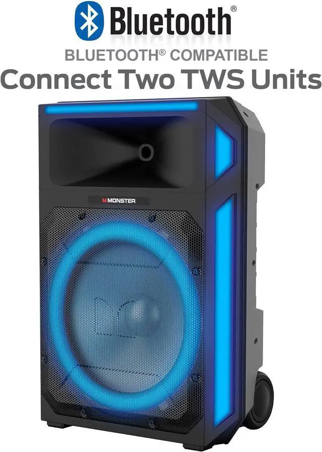 Alt view image 5 of 7 - Monster X6 All-in-One Bluetooth Speaker System, Party Speaker, PA | 600W Power, 15" Sub | Beat Synced LED Lights, All Terrain Wheels, TWS Pairing, App Control | Includes Adjustable Tripod & Microphone