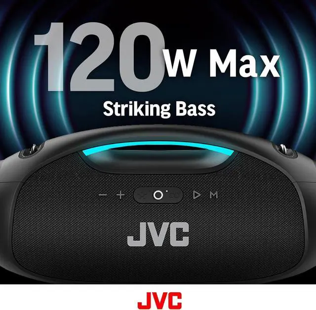 Alt view image 2 of 7 - JVC Portable Wireless Bluetooth Speaker - 120W with Dual Woofer Deep Bass, RGB Lighting, Indoor/Outdoor Boombox, Bluetooth 5.3, IPX6 Water Resistant, USB-C, 11-Hr Playtime, 2 Sound Modes - SP-PA15BT