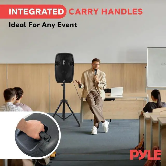 Alt view image 6 of 7 - Pyle PPHP155ST Wireless Portable PA Speaker System - 1500W High Powered Bluetooth Compatible Active Outdoor Sound Speakers w/ USB SD MP3 RCA - 35mm Mount, Stand, Microphone, Power Cable, Black, 15"