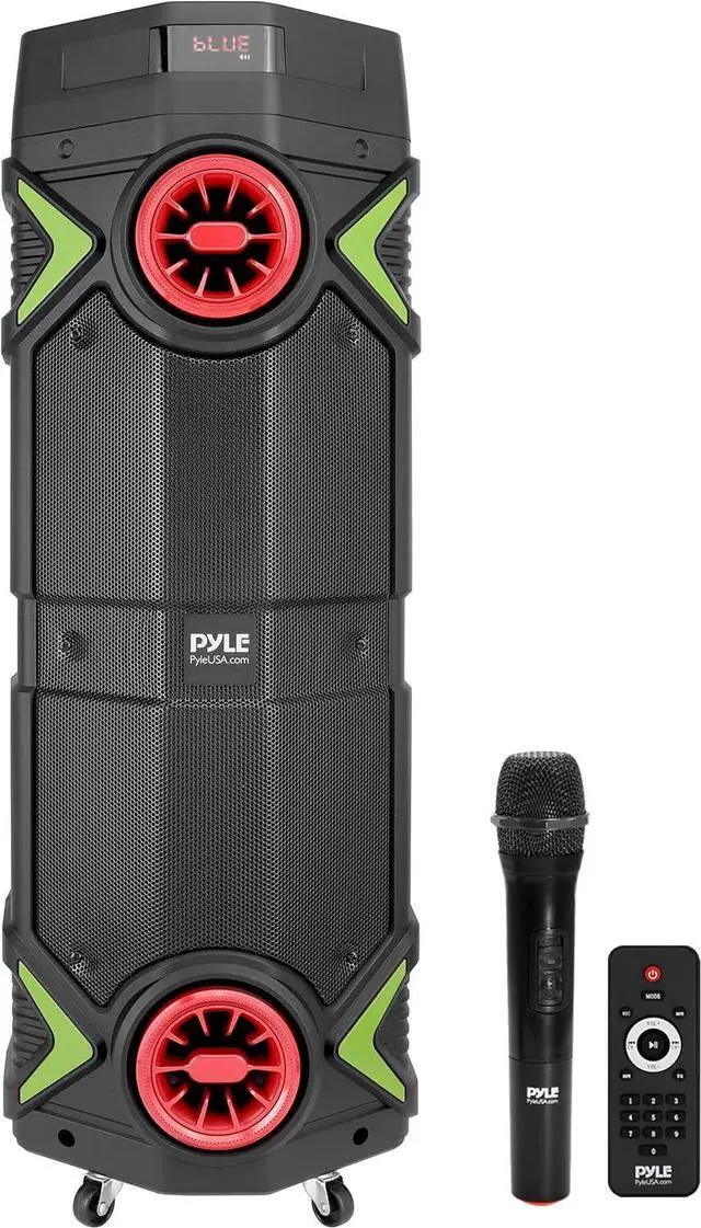 Main image of Portable Bluetooth PA Speaker - 400W Dual 8 Rechargeable Indoor/Outdoor BT Karaoke Audio System - Party Lights, LED Display, FM/AUX/MP3/USB/SD, 1/4" in, Handle, Wheels - Wireless Mic, Remote Control