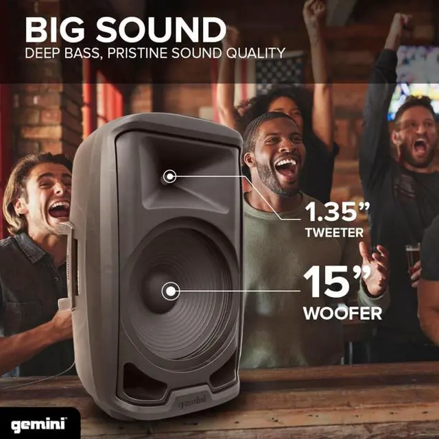 Alt view image 5 of 7 - Gemini 2000W Bluetooth PA Speaker w/Stand  15 DJ Loudspeaker System with LED Lights, USB/SD/FM, Wireless Stereo Pairing, Mic, EQ, Remote & Pro Audio Inputs  Portable Party Sound (AS-2115BT-LT-PK)