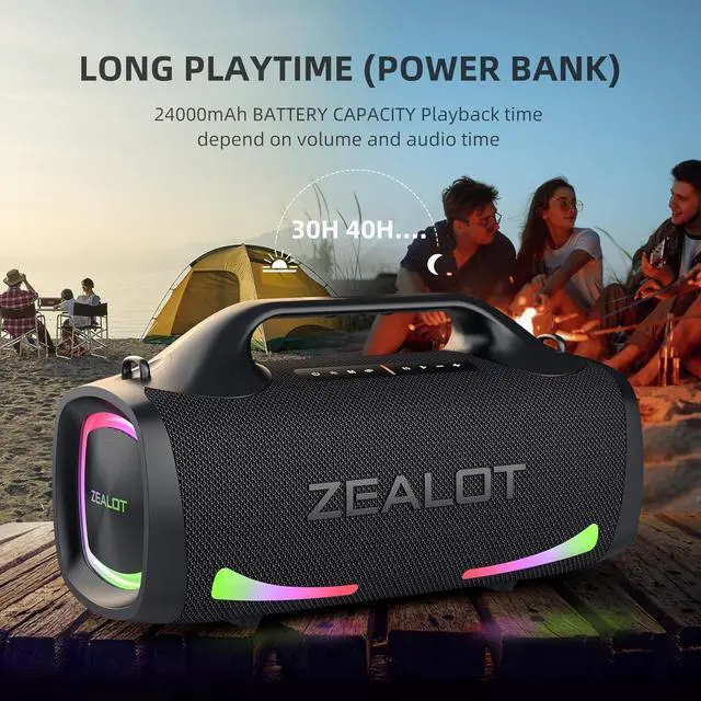 Alt view image 4 of 7 - ZEALOT Bluetooth Speaker, 110W Peak(100W) Booming Sound Speakers Wireless, Dual Pairing, XBass, Bluetooth 5.3, 24000mAh Power Bank, Portable Outdoor Waterproof Speaker for Camping, Beach and Party