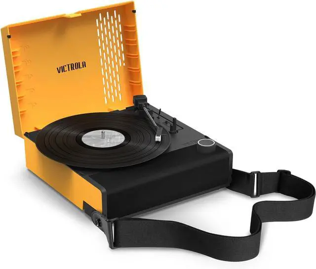 Main image of Victrola Revolution GO  Portable Vinyl Record Player, Battery-Powered Bluetooth Turntable, 12 Hour Battery Life, 3 Speed Belt-Driven Record Player, RCA Output, 3.5mm Headphone Jack (Citrus)