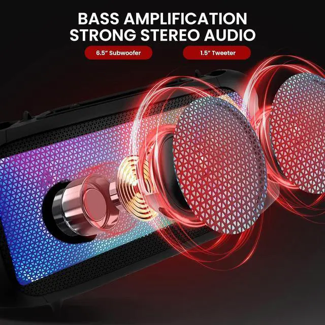Alt view image 2 of 7 - Pyle Wireless BT Portable Boombox Speaker - 600W Rechargeable Speaker, Portable Barrel Loud Stereo System - DJ Sound Effects, Flashing LED, FM/Aux/MP3/USB/SD/1/4 in, Includes Microphone PPHP265DJB