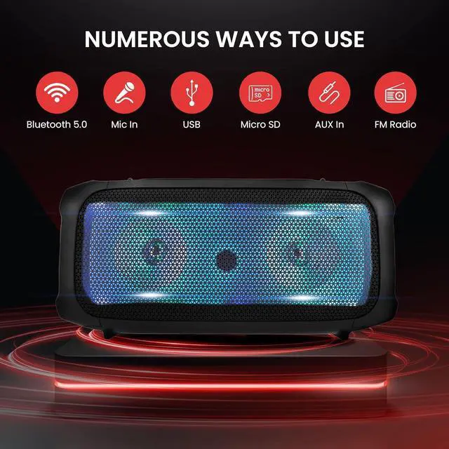 Alt view image 3 of 7 - Pyle Wireless BT Portable Boombox Speaker - 600W Rechargeable Speaker, Portable Barrel Loud Stereo System - DJ Sound Effects, Flashing LED, FM/Aux/MP3/USB/SD/1/4 in, Includes Microphone PPHP265DJB