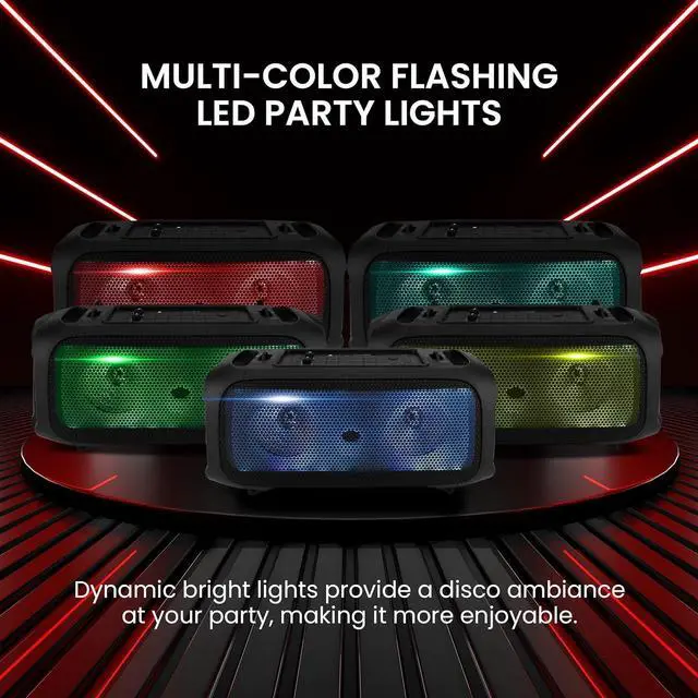 Alt view image 4 of 7 - Pyle Wireless BT Portable Boombox Speaker - 600W Rechargeable Speaker, Portable Barrel Loud Stereo System - DJ Sound Effects, Flashing LED, FM/Aux/MP3/USB/SD/1/4 in, Includes Microphone PPHP265DJB