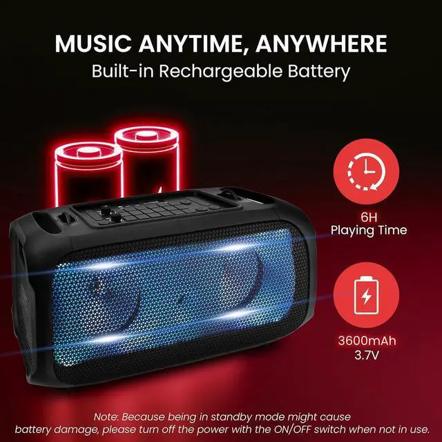 Alt view image 5 of 7 - Pyle Wireless BT Portable Boombox Speaker - 600W Rechargeable Speaker, Portable Barrel Loud Stereo System - DJ Sound Effects, Flashing LED, FM/Aux/MP3/USB/SD/1/4 in, Includes Microphone PPHP265DJB