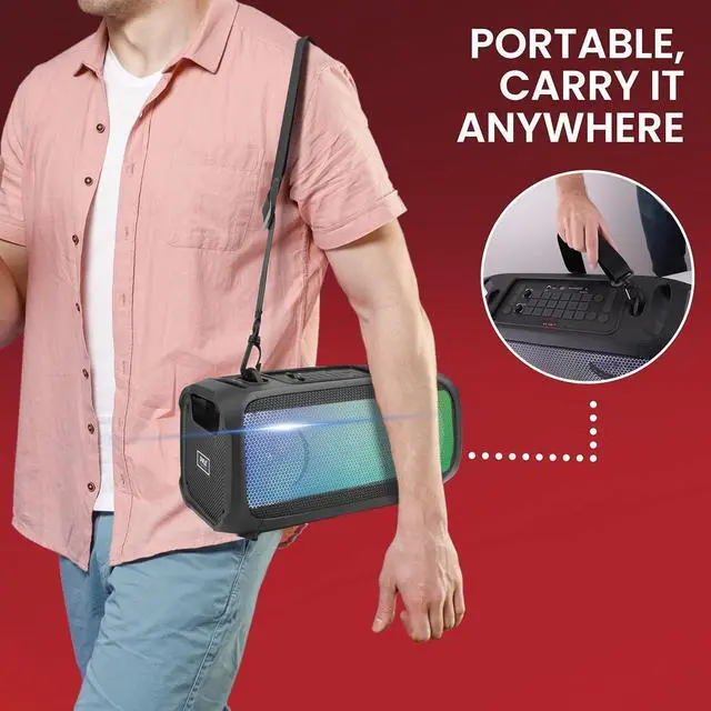 Alt view image 6 of 7 - Pyle Wireless BT Portable Boombox Speaker - 600W Rechargeable Speaker, Portable Barrel Loud Stereo System - DJ Sound Effects, Flashing LED, FM/Aux/MP3/USB/SD/1/4 in, Includes Microphone PPHP265DJB