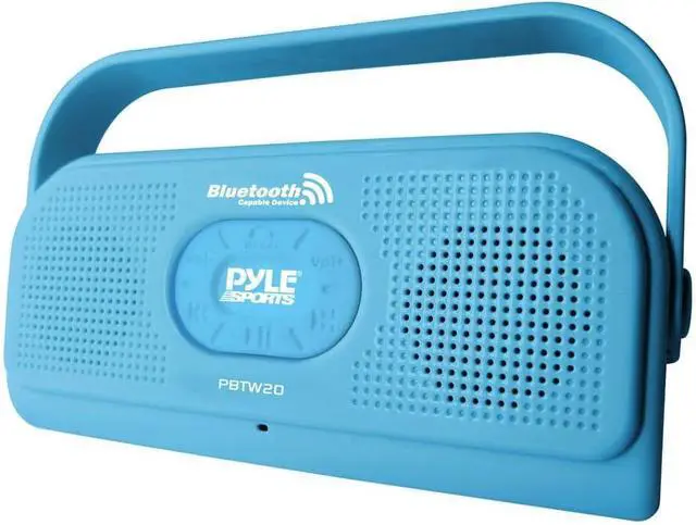 Main image of Pyle Portable IPX7 Waterproof Shower Speaker - Outdoor Wireless Bluetooth Compatible Battery Powered Mini Loud Sound Speaker System w/ AUX, DC 5V USB - Mp3 Android iPod iPhone Laptop PBTW20BL (Blue)