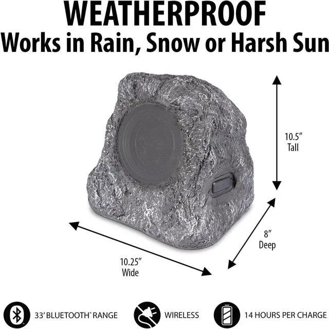 Alt view image 3 of 7 - Victrola Outdoor Rock Speaker (Pair)  IPX4 Rechargeable Outdoor Bluetooth Speakers for Garden, Patio, Built for All Seasons, Wireless Music Streaming (Charcoal)