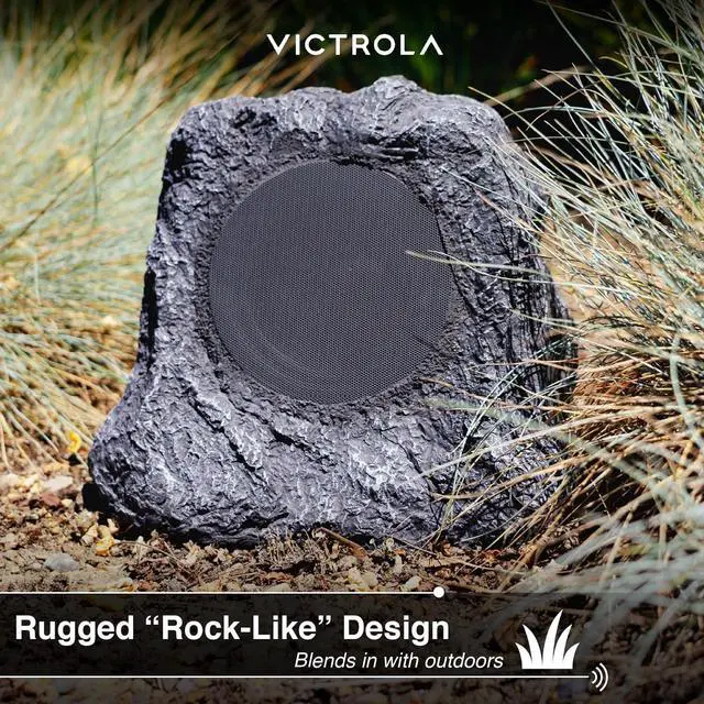 Alt view image 7 of 7 - Victrola Outdoor Rock Speaker (Pair)  IPX4 Rechargeable Outdoor Bluetooth Speakers for Garden, Patio, Built for All Seasons, Wireless Music Streaming (Charcoal)