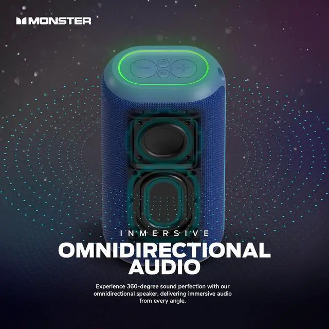 Alt view image 6 of 7 - Monster DNA One Portable Bluetooth Speaker, Loud Portable Speaker with 360 Bass Sound and 10W Qi Certified Wireless Charging Pad, IP67 Waterproof- for Travel, Indoor and Outdoor Use