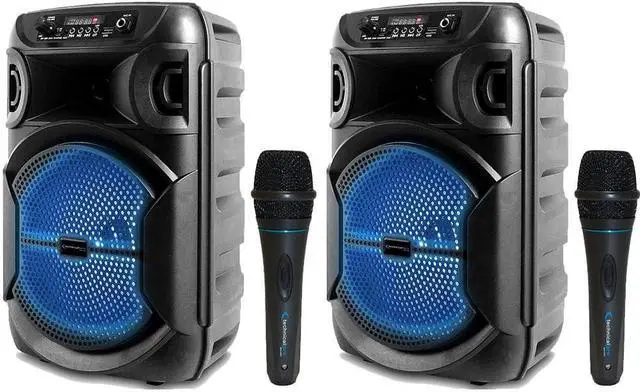Main image of Technical Pro (Pack of 2) 8 Inch Portable 500 W Bluetooth Speaker,w/Woofer & Tweeter and Professional Portable Microphone with Digital Processing, XLR to 1/4", Black Karaoke DJ Wired Microphone