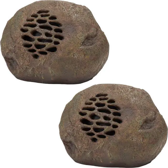 Main image of Alpine Corporation Weather-resistant Bluetooth Solar-Powered Outdoor Wireless Rock Speaker - Set of 2