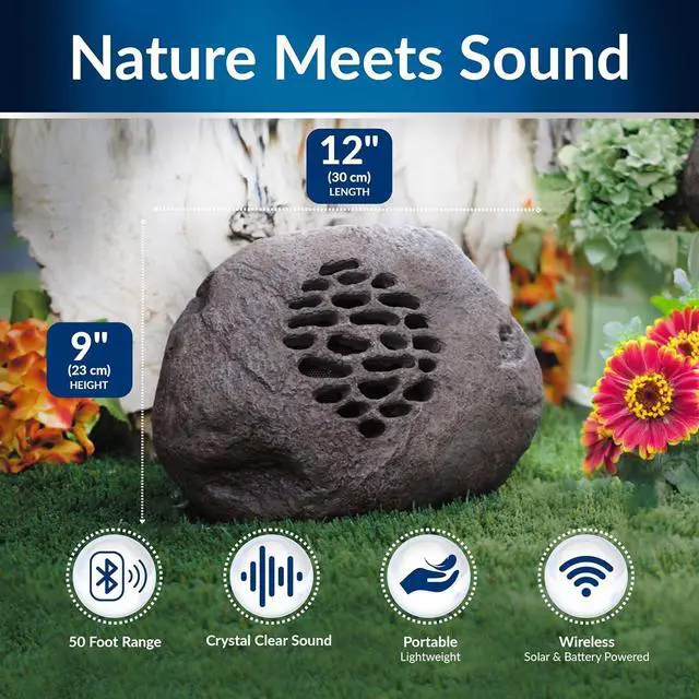 Alt view image 3 of 7 - Alpine Corporation Weather-resistant Bluetooth Solar-Powered Outdoor Wireless Rock Speaker - Set of 2