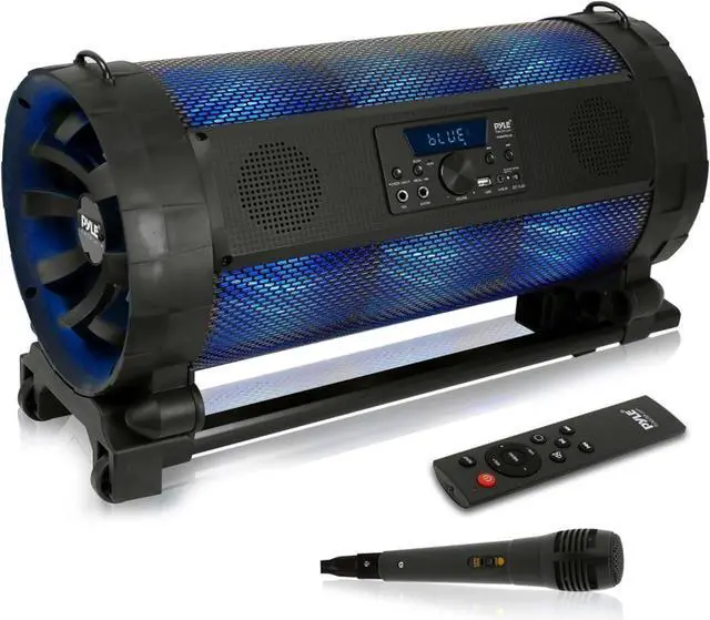 Main image of Pyle Portable Bluetooth Boombox Stereo System - 600 W Digital Outdoor Wireless Loud Speaker w/LED Lights, FM Radio, MP3 Player, USB, Wheels, w/ Karaoke Microphone, Remote Control - PBMSPG198, Black