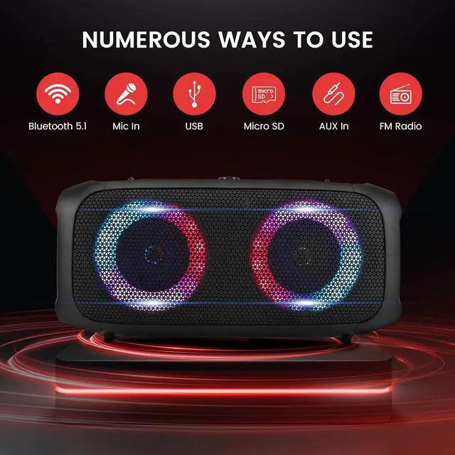 Alt view image 3 of 7 - Pyle Wireless Portable Bluetooth Boombox Speaker - 500W Rechargeable Boom Box Speaker Portable Barrel Loud Stereo System - Flashing LED, FM Radio/Aux/MP3/USB Flash Drive/Micro SD, & 1/4 in -PPHP652B