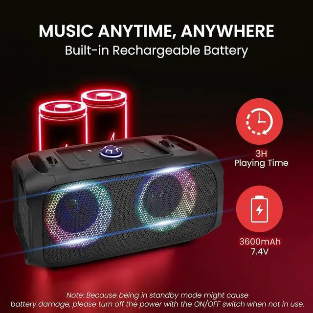 Alt view image 5 of 7 - Pyle Wireless Portable Bluetooth Boombox Speaker - 500W Rechargeable Boom Box Speaker Portable Barrel Loud Stereo System - Flashing LED, FM Radio/Aux/MP3/USB Flash Drive/Micro SD, & 1/4 in -PPHP652B
