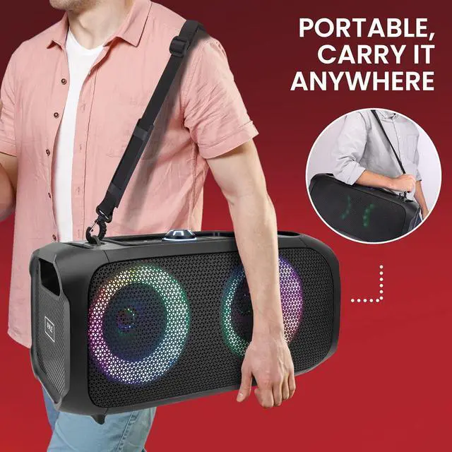 Alt view image 6 of 7 - Pyle Wireless Portable Bluetooth Boombox Speaker - 500W Rechargeable Boom Box Speaker Portable Barrel Loud Stereo System - Flashing LED, FM Radio/Aux/MP3/USB Flash Drive/Micro SD, & 1/4 in -PPHP652B