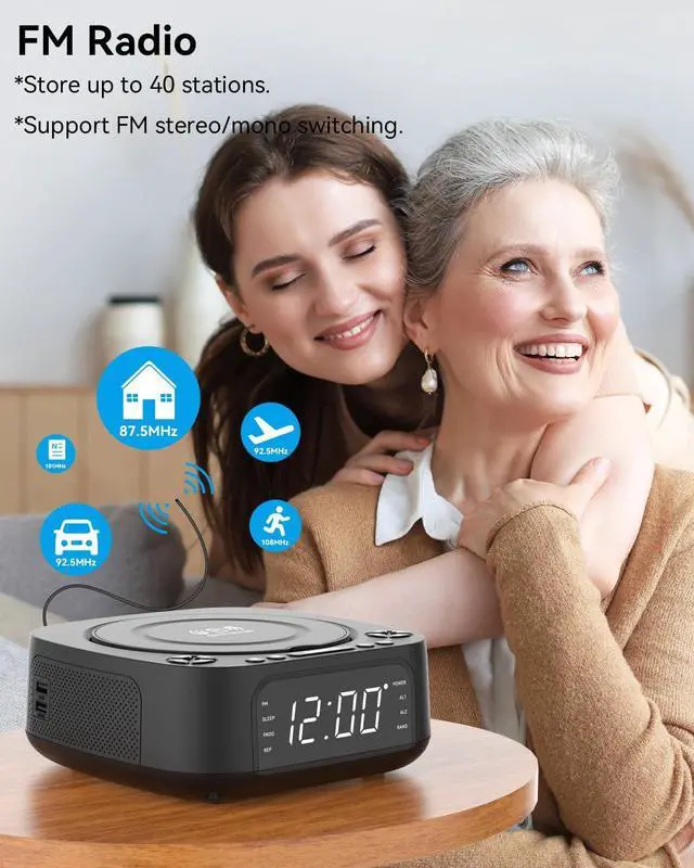 Alt view image 7 of 7 - CD Player Portable,MONODEAL CD Players for Home,Desktop Portable CD Player with Bluetooth Speakers,Wireless Charging,Alarm Clock,SleepTimer,Supports CD/Bluetooth/FM Radio/USB Drive/AUX,Remote Control