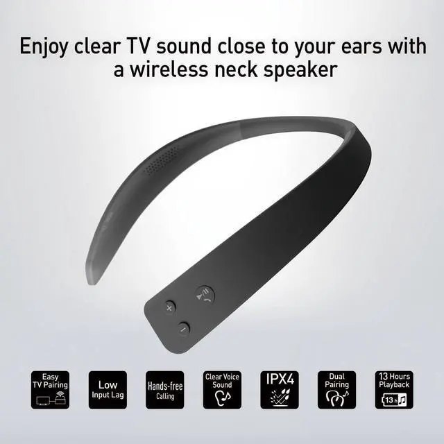 Alt view image 2 of 7 - Panasonic WN10 Wireless Wearable TV Neck Speaker with Easy Set Up, Bluetooth, Connect to Two Devices, Built-in Microphone for Hands-Free Calling, Splashproof with IPX4 - SC-WN10PP-K