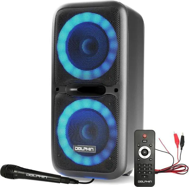 Main image of Dolphin BoxParty 2120 Dual 12" Party Speakers - Portable & Rechargeable Sound with Microphone, Bluetooth, USB, Hi-Fi Amp, Powerful Bass, 5-Band Equalizer & LED Lights - Long Battery Life - 2x12-inch