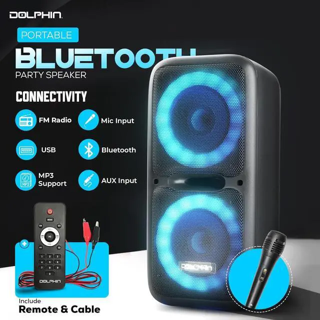 Alt view image 5 of 7 - Dolphin BoxParty 2120 Dual 12" Party Speakers - Portable & Rechargeable Sound with Microphone, Bluetooth, USB, Hi-Fi Amp, Powerful Bass, 5-Band Equalizer & LED Lights - Long Battery Life - 2x12-inch