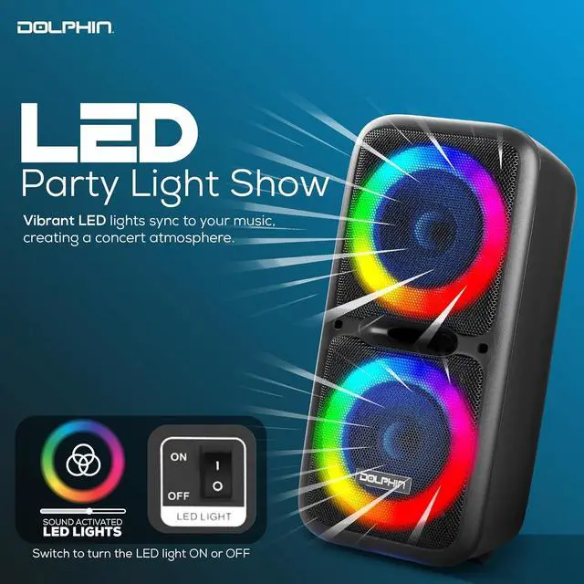 Alt view image 6 of 7 - Dolphin BoxParty 2120 Dual 12" Party Speakers - Portable & Rechargeable Sound with Microphone, Bluetooth, USB, Hi-Fi Amp, Powerful Bass, 5-Band Equalizer & LED Lights - Long Battery Life - 2x12-inch