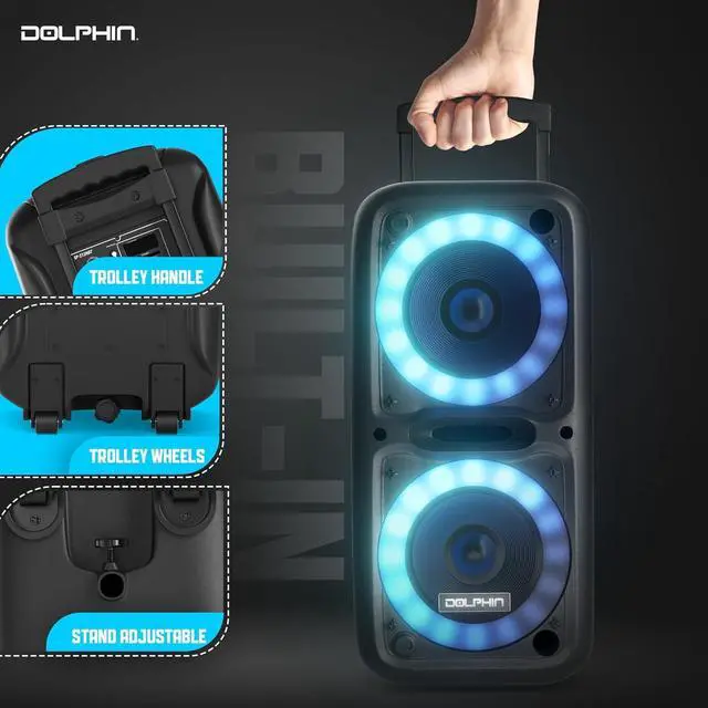 Alt view image 7 of 7 - Dolphin BoxParty 2120 Dual 12" Party Speakers - Portable & Rechargeable Sound with Microphone, Bluetooth, USB, Hi-Fi Amp, Powerful Bass, 5-Band Equalizer & LED Lights - Long Battery Life - 2x12-inch