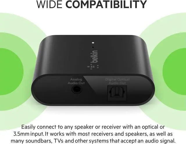 Alt view image 7 of 7 - Belkin SoundForm Connect AirPlay 2 Adapter & Airplay 2 Receiver - Wireless Streaming for Apple Devices to Bluetooth Speakers - Optical & 3.5mm Speaker Inputs for iPhone 15, 14, MacBook Pro, & More