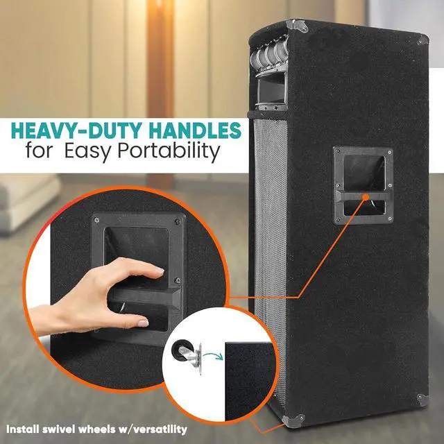Alt view image 5 of 6 - Pyle Portable Cabinet PA Speaker System - 1600 Watt Outdoor Stereo Sound Speakers w/ Dual 12" Woofers, 3.4" Piezo Tweeters, 5"x12" Super Horn Midrange, Crossover Network