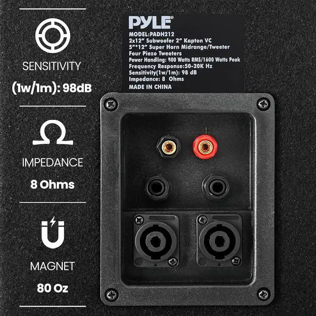 Alt view image 6 of 6 - Pyle Portable Cabinet PA Speaker System - 1600 Watt Outdoor Stereo Sound Speakers w/ Dual 12" Woofers, 3.4" Piezo Tweeters, 5"x12" Super Horn Midrange, Crossover Network