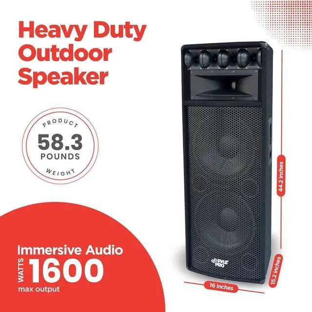 Alt view image 2 of 6 - Pyle Portable Cabinet PA Speaker System - 1600 Watt Outdoor Stereo Sound Speakers w/ Dual 12" Woofers, 3.4" Piezo Tweeters, 5"x12" Super Horn Midrange, Crossover Network