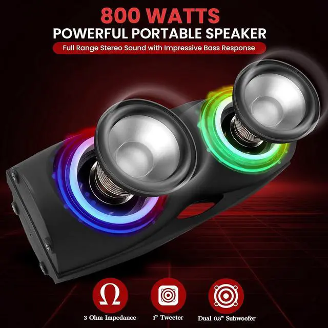 Alt view image 3 of 7 - Pyle Portable Bluetooth PA Speaker System - 800W Indoor/Outdoor Bluetooth Speaker Portable System w/TWS, Recorder, Microphone in, Party Lights, USB SD Card Reader, FM Radio, Carry Handle PPHP62LB