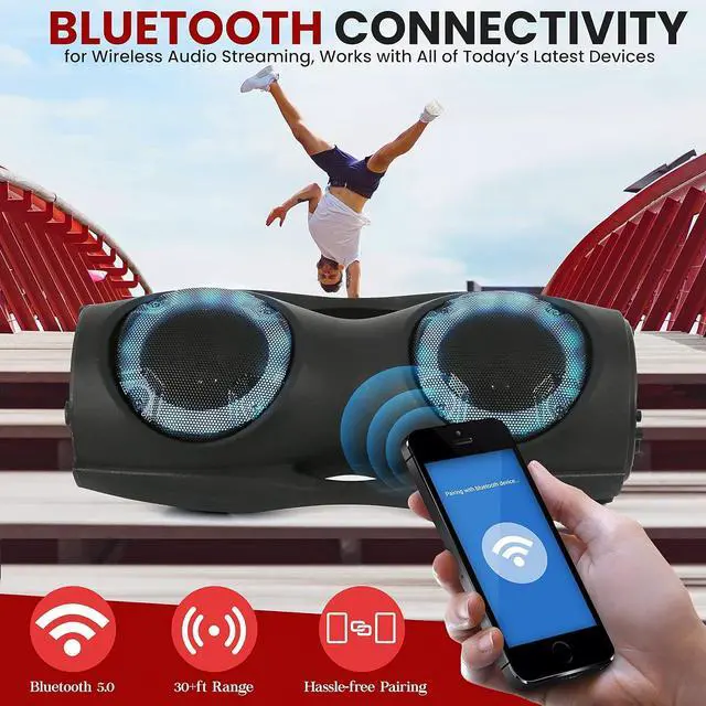 Alt view image 5 of 7 - Pyle Portable Bluetooth PA Speaker System - 800W Indoor/Outdoor Bluetooth Speaker Portable System w/TWS, Recorder, Microphone in, Party Lights, USB SD Card Reader, FM Radio, Carry Handle PPHP62LB