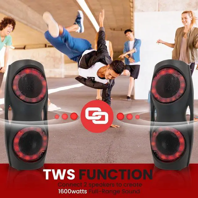 Alt view image 4 of 7 - Pyle Portable Bluetooth PA Speaker System - 800W Indoor/Outdoor Bluetooth Speaker Portable System w/TWS, Recorder, Microphone in, Party Lights, USB SD Card Reader, FM Radio, Carry Handle PPHP62LB