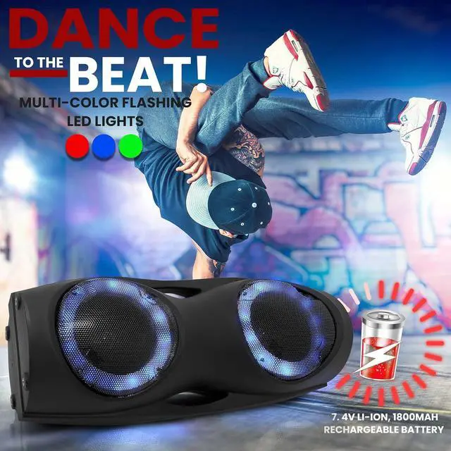 Alt view image 6 of 7 - Pyle Portable Bluetooth PA Speaker System - 800W Indoor/Outdoor Bluetooth Speaker Portable System w/TWS, Recorder, Microphone in, Party Lights, USB SD Card Reader, FM Radio, Carry Handle PPHP62LB