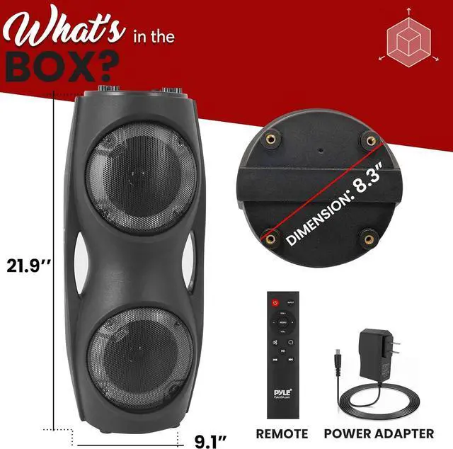 Alt view image 7 of 7 - Pyle Portable Bluetooth PA Speaker System - 800W Indoor/Outdoor Bluetooth Speaker Portable System w/TWS, Recorder, Microphone in, Party Lights, USB SD Card Reader, FM Radio, Carry Handle PPHP62LB