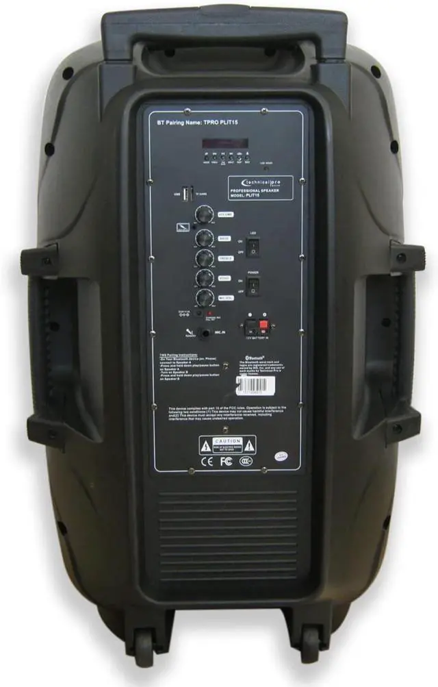Alt view image 3 of 7 - 2000 Watts Portable Bluetooth Speaker Rechargeable 15 Inch Two Way Loudspeaker with SD USB 1/4'' Microphone Inputs, LED Visual Effects Glow Wall