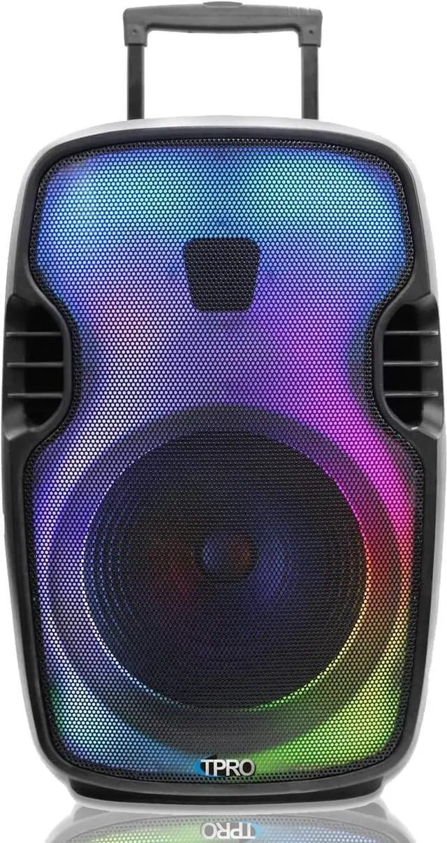 Alt view image 2 of 7 - 2000 Watts Portable Bluetooth Speaker Rechargeable 15 Inch Two Way Loudspeaker with SD USB 1/4'' Microphone Inputs, LED Visual Effects Glow Wall