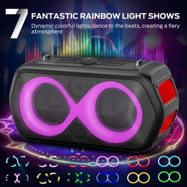 Alt view image 5 of 6 - Monster Musicbox Go Bluetooth Speaker,120W Peak High Power Outdoor Speakers, Large Portable Waterproof Bluetooth Speakers with 7 Lighting Effects, Subwoofer/Deep Bass/DSP/Stereo Pairing/EQ/32H