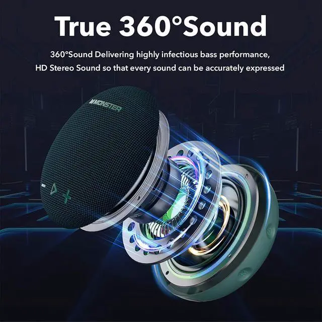 Alt view image 2 of 7 - Monster Bluetooth Speaker, IPX8 Shower Speaker Waterproof, Bluetooth 5.4 with Loud HD Sound and Robust Bass, Extra Long Playtime Punchy, for Home, Beaches Portable Wireless Outdoor Speakers